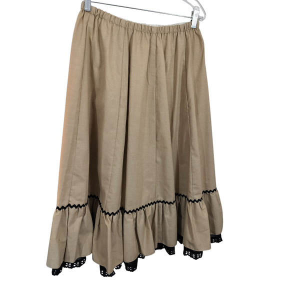 SK138AB)Vintage 80s Carefree Fashions Tan Ruffle Hem Lace Layered Prairie… - Picture 2 of 6